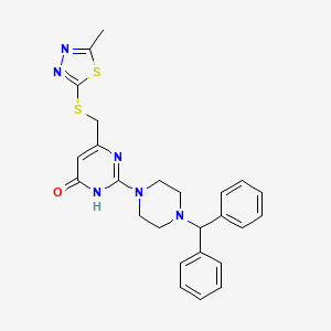 molecular formula C25H26N6OS2 B11033317 2-[4-(diphenylmethyl)piperazin-1-yl]-6-{[(5-methyl-1,3,4-thiadiazol-2-yl)sulfanyl]methyl}pyrimidin-4(3H)-one 