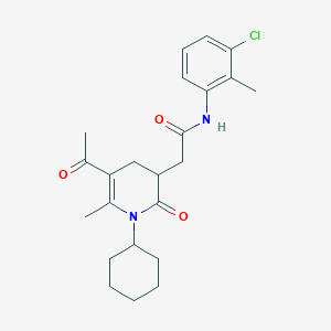 molecular formula C23H29ClN2O3 B11033442 2-(5-acetyl-1-cyclohexyl-6-methyl-2-oxo-1,2,3,4-tetrahydropyridin-3-yl)-N-(3-chloro-2-methylphenyl)acetamide 