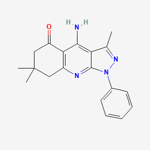 molecular formula C19H20N4O B11033555 4-Amino-3,7,7-trimethyl-1-phenyl-1H,5H,6H,7H,8H-pyrazolo[3,4-B]quinolin-5-one 