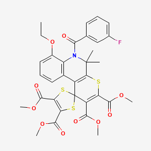 Tetramethyl 7'-ethoxy-6'-[(3-fluorophenyl)carbonyl]-5',5'-dimethyl-5',6'-dihydrospiro[1,3-dithiole-2,1'-thiopyrano[2,3-c]quinoline]-2',3',4,5-tetracarboxylate