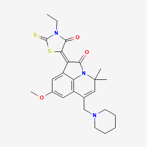 molecular formula C25H29N3O3S2 B11033823 3-Ethyl-5-[8-methoxy-4,4-dimethyl-2-oxo-6-(piperidinomethyl)-4H-pyrrolo[3,2,1-IJ]quinolin-1(2H)-yliden]-2-thioxo-1,3-thiazolan-4-one 