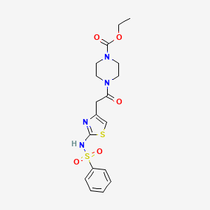 molecular formula C18H22N4O5S2 B11033826 Ethyl 4-({2-[(phenylsulfonyl)amino]-1,3-thiazol-4-yl}acetyl)piperazine-1-carboxylate 