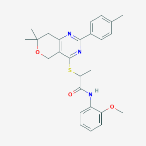 molecular formula C26H29N3O3S B11033879 2-{[7,7-dimethyl-2-(4-methylphenyl)-7,8-dihydro-5H-pyrano[4,3-d]pyrimidin-4-yl]sulfanyl}-N-(2-methoxyphenyl)propanamide 