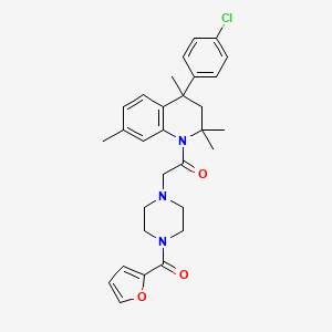 molecular formula C30H34ClN3O3 B11033900 1-[4-(4-Chlorophenyl)-2,2,4,7-tetramethyl-3,4-dihydro-1(2H)-quinolinyl]-2-[4-(2-furylcarbonyl)piperazino]-1-ethanone 