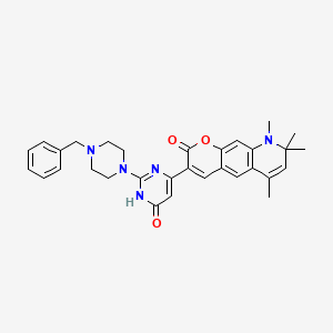 3-[2-(4-benzylpiperazin-1-yl)-6-oxo-1,6-dihydropyrimidin-4-yl]-6,8,8,9-tetramethyl-8,9-dihydro-2H-pyrano[3,2-g]quinolin-2-one