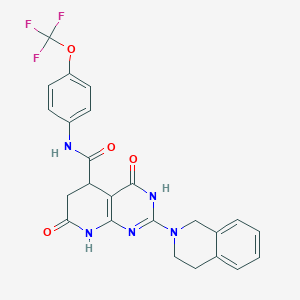 molecular formula C24H20F3N5O4 B11033968 2-(3,4-dihydroisoquinolin-2(1H)-yl)-4,7-dioxo-N-[4-(trifluoromethoxy)phenyl]-3,4,5,6,7,8-hexahydropyrido[2,3-d]pyrimidine-5-carboxamide 