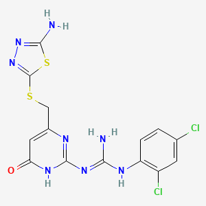 molecular formula C14H12Cl2N8OS2 B11033976 1-(4-{[(5-Amino-1,3,4-thiadiazol-2-yl)sulfanyl]methyl}-6-oxo-1,6-dihydropyrimidin-2-yl)-3-(2,4-dichlorophenyl)guanidine 