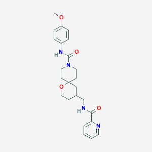 molecular formula C24H30N4O4 B11034050 N-(4-Methoxyphenyl)-4-{[(pyridin-2-YL)formamido]methyl}-1-oxa-9-azaspiro[5.5]undecane-9-carboxamide 