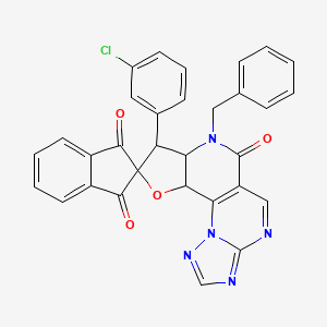 11-benzyl-13-(3-chlorophenyl)spiro[15-oxa-2,3,5,7,11-pentazatetracyclo[7.7.0.02,6.012,16]hexadeca-1(9),3,5,7-tetraene-14,2'-indene]-1',3',10-trione