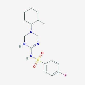 molecular formula C16H23FN4O2S B11034250 4-fluoro-N-[5-(2-methylcyclohexyl)-1,4,5,6-tetrahydro-1,3,5-triazin-2-yl]benzenesulfonamide 