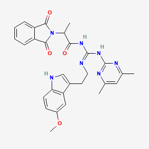 molecular formula C29H29N7O4 B11034430 N-[(E)-[(4,6-dimethylpyrimidin-2-yl)amino]{[2-(5-methoxy-1H-indol-3-yl)ethyl]amino}methylidene]-2-(1,3-dioxo-1,3-dihydro-2H-isoindol-2-yl)propanamide 