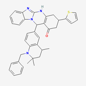 molecular formula C37H36N4OS B11034525 12-(1-benzyl-2,2,4-trimethyl-1,2,3,4-tetrahydroquinolin-6-yl)-3-(thiophen-2-yl)-3,4,5,12-tetrahydrobenzimidazo[2,1-b]quinazolin-1(2H)-one 