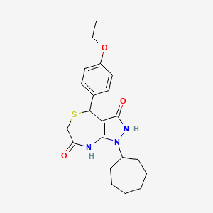 molecular formula C21H27N3O3S B11034598 1-cycloheptyl-4-(4-ethoxyphenyl)-7-hydroxy-1,2,4,6-tetrahydro-3H-pyrazolo[3,4-e][1,4]thiazepin-3-one 