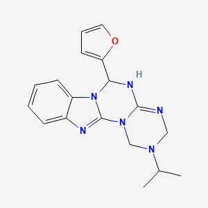 molecular formula C18H20N6O B11034676 9-(furan-2-yl)-4-propan-2-yl-2,4,6,8,10,17-hexazatetracyclo[8.7.0.02,7.011,16]heptadeca-1(17),6,11,13,15-pentaene 