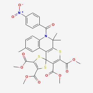 molecular formula C32H28N2O11S3 B11034686 Tetramethyl 5',5',9'-trimethyl-6'-[(4-nitrophenyl)carbonyl]-5',6'-dihydrospiro[1,3-dithiole-2,1'-thiopyrano[2,3-c]quinoline]-2',3',4,5-tetracarboxylate 