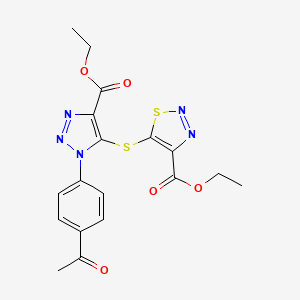 molecular formula C18H17N5O5S2 B11034744 ethyl 5-{[1-(4-acetylphenyl)-4-(ethoxycarbonyl)-1H-1,2,3-triazol-5-yl]sulfanyl}-1,2,3-thiadiazole-4-carboxylate 