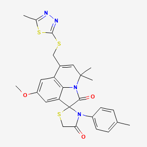 8-methoxy-4,4-dimethyl-3'-(4-methylphenyl)-6-{[(5-methyl-1,3,4-thiadiazol-2-yl)sulfanyl]methyl}-4H,4'H-spiro[pyrrolo[3,2,1-ij]quinoline-1,2'-[1,3]thiazolidine]-2,4'-dione