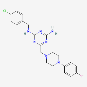 molecular formula C21H23ClFN7 B11034929 N-(4-Amino-6-{[4-(4-fluorophenyl)piperazino]methyl}-1,3,5-triazin-2-YL)-N-(4-chlorobenzyl)amine 