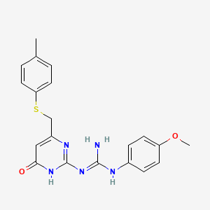 molecular formula C20H21N5O2S B11034966 1-(4-Methoxyphenyl)-2-(6-{[(4-methylphenyl)sulfanyl]methyl}-4-oxo-1,4-dihydropyrimidin-2-yl)guanidine 