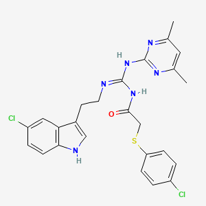 N-{(E)-{[2-(5-chloro-1H-indol-3-yl)ethyl]amino}[(4,6-dimethylpyrimidin-2-yl)amino]methylidene}-2-[(4-chlorophenyl)sulfanyl]acetamide