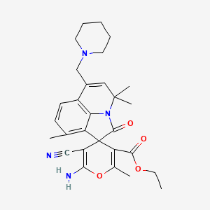 Ethyl 6-amino-5-cyano-2,4',4',9'-tetramethyl-2'-oxo-6'-(1-piperidinylmethyl)-4'H-spiro[pyran-4,1'-pyrrolo[3,2,1-IJ]quinoline]-3-carboxylate