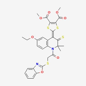 dimethyl 2-{1-[(1,3-benzoxazol-2-ylsulfanyl)acetyl]-6-ethoxy-2,2-dimethyl-3-thioxo-2,3-dihydroquinolin-4(1H)-ylidene}-1,3-dithiole-4,5-dicarboxylate