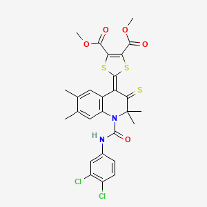 dimethyl 2-{1-[(3,4-dichlorophenyl)carbamoyl]-2,2,6,7-tetramethyl-3-thioxo-2,3-dihydroquinolin-4(1H)-ylidene}-1,3-dithiole-4,5-dicarboxylate