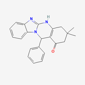 molecular formula C22H21N3O B11035372 3,3-dimethyl-12-phenyl-3,4,5,12-tetrahydrobenzimidazo[2,1-b]quinazolin-1(2H)-one 