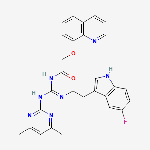 molecular formula C28H26FN7O2 B11035658 N-[(E)-[(4,6-dimethylpyrimidin-2-yl)amino]{[2-(5-fluoro-1H-indol-3-yl)ethyl]amino}methylidene]-2-(quinolin-8-yloxy)acetamide 