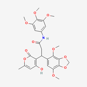 molecular formula C27H29NO11 B11035842 3-(4,7-dimethoxy-1,3-benzodioxol-5-yl)-3-(4-hydroxy-6-methyl-2-oxo-2H-pyran-3-yl)-N-(3,4,5-trimethoxyphenyl)propanamide 