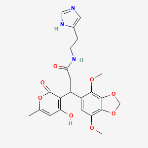 molecular formula C23H25N3O8 B11035859 3-(4,7-dimethoxy-1,3-benzodioxol-5-yl)-3-(4-hydroxy-6-methyl-2-oxo-2H-pyran-3-yl)-N-[2-(1H-imidazol-4-yl)ethyl]propanamide 