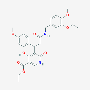 molecular formula C28H32N2O8 B11035898 Ethyl 5-{3-[(3-ethoxy-4-methoxybenzyl)amino]-1-(4-methoxyphenyl)-3-oxopropyl}-4-hydroxy-6-oxo-1,6-dihydropyridine-3-carboxylate 