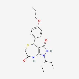 molecular formula C20H27N3O3S B11035927 7-hydroxy-1-(pentan-3-yl)-4-(4-propoxyphenyl)-1,2,4,6-tetrahydro-3H-pyrazolo[3,4-e][1,4]thiazepin-3-one 