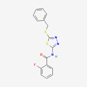 molecular formula C16H12FN3OS2 B11035943 N-(5-(benzylthio)-1,3,4-thiadiazol-2-yl)-2-fluorobenzamide 