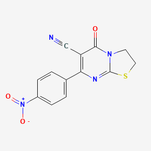 molecular formula C13H8N4O3S B11035944 7-(4-nitrophenyl)-5-oxo-2,3-dihydro-5H-[1,3]thiazolo[3,2-a]pyrimidine-6-carbonitrile CAS No. 879464-79-6