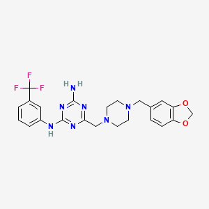 molecular formula C23H24F3N7O2 B11036051 6-{[4-(1,3-benzodioxol-5-ylmethyl)piperazin-1-yl]methyl}-N-[3-(trifluoromethyl)phenyl]-1,3,5-triazine-2,4-diamine 