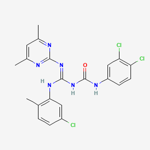 molecular formula C21H19Cl3N6O B11036080 1-[N'-(5-chloro-2-methylphenyl)-N-(4,6-dimethylpyrimidin-2-yl)carbamimidoyl]-3-(3,4-dichlorophenyl)urea 