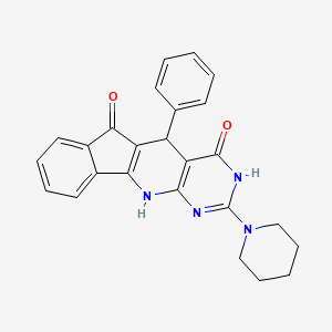 molecular formula C25H22N4O2 B11036143 2-phenyl-6-piperidin-1-yl-5,7,9-triazatetracyclo[8.7.0.03,8.011,16]heptadeca-1(10),3(8),6,11,13,15-hexaene-4,17-dione 