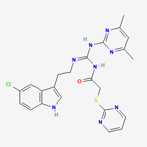 N-{(E)-{[2-(5-chloro-1H-indol-3-yl)ethyl]amino}[(4,6-dimethylpyrimidin-2-yl)amino]methylidene}-2-(pyrimidin-2-ylsulfanyl)acetamide