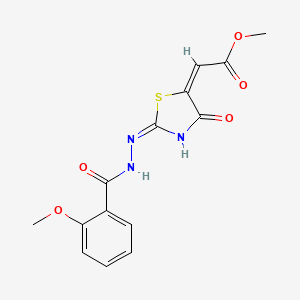 methyl 2-[2-[2-(2-methoxybenzoyl)hydrazino]-4-oxo-1,3-thiazol-5(4H)-yliden]acetate