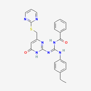 N-[(E)-[(4-ethylphenyl)amino]({6-oxo-4-[(pyrimidin-2-ylsulfanyl)methyl]-1,6-dihydropyrimidin-2-yl}amino)methylidene]benzamide