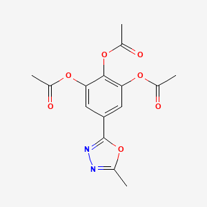 molecular formula C15H14N2O7 B11036216 2,3-Bis(acetyloxy)-5-(5-methyl-1,3,4-oxadiazol-2-YL)phenyl acetate 