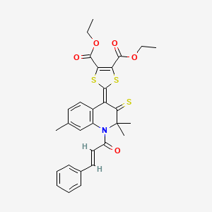 molecular formula C30H29NO5S3 B11036314 diethyl 2-{2,2,7-trimethyl-1-[(2E)-3-phenylprop-2-enoyl]-3-thioxo-2,3-dihydroquinolin-4(1H)-ylidene}-1,3-dithiole-4,5-dicarboxylate 