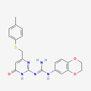 molecular formula C21H21N5O3S B11036333 1-(2,3-Dihydro-1,4-benzodioxin-6-yl)-3-(6-{[(4-methylphenyl)sulfanyl]methyl}-4-oxo-1,4-dihydropyrimidin-2-yl)guanidine 