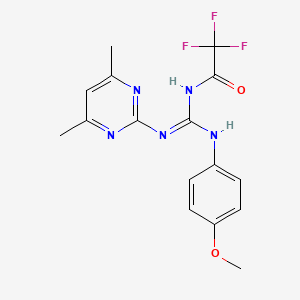 molecular formula C16H16F3N5O2 B11036393 N-{(E)-[(4,6-dimethylpyrimidin-2-yl)amino][(4-methoxyphenyl)amino]methylidene}-2,2,2-trifluoroacetamide 