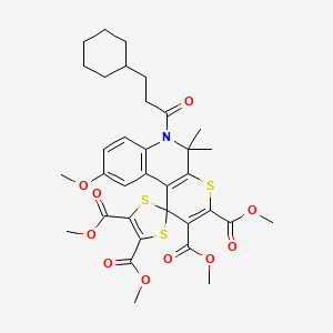 molecular formula C34H39NO10S3 B11036418 Tetramethyl 6'-(3-cyclohexylpropanoyl)-9'-methoxy-5',5'-dimethyl-5',6'-dihydrospiro[1,3-dithiole-2,1'-thiopyrano[2,3-c]quinoline]-2',3',4,5-tetracarboxylate 