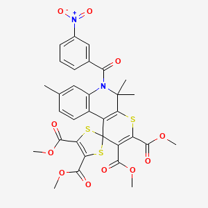 Tetramethyl 5',5',8'-trimethyl-6'-[(3-nitrophenyl)carbonyl]-5',6'-dihydrospiro[1,3-dithiole-2,1'-thiopyrano[2,3-c]quinoline]-2',3',4,5-tetracarboxylate