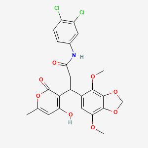 molecular formula C24H21Cl2NO8 B11036525 N-(3,4-dichlorophenyl)-3-(4,7-dimethoxy-1,3-benzodioxol-5-yl)-3-(4-hydroxy-6-methyl-2-oxo-2H-pyran-3-yl)propanamide 