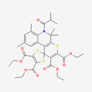 Tetraethyl 5',5',7',9'-tetramethyl-6'-(2-methylpropanoyl)-5',6'-dihydrospiro[1,3-dithiole-2,1'-thiopyrano[2,3-c]quinoline]-2',3',4,5-tetracarboxylate