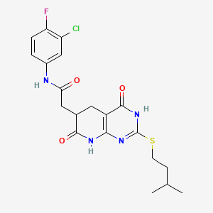 N-(3-chloro-4-fluorophenyl)-2-{2-[(3-methylbutyl)sulfanyl]-4,7-dioxo-1,4,5,6,7,8-hexahydropyrido[2,3-d]pyrimidin-6-yl}acetamide